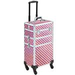 Yaheetech Rolling Makeup Train Case 3 in 1 Makeup Trolley Professional Cosmetic Case with Large Storage & 360° Wheels Hairdressing Beauty Case, Pink