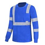 AYKRM Blue hi vis t Shirt Hi vis Work Reflective Safety Long Sleeve Polo t-Shirt EN20471 Class3 (XS-8XL)