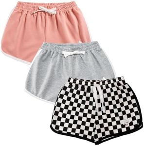 Girls' Active Dolphin Shorts 3 Packs for Kids Bike Running Summer Beach Sports (B2-Pink-Grey-Black Plaid, 10-11 Years)