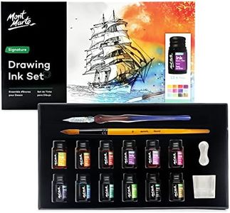 Mont Marte Calligraphy Set - 16-Pieces - Includes 12 x 7ml Ink Colours, Glass Dip Pen, Ink Well, Brush and Pen Rest - Smooth-Flowing pigmented Inks