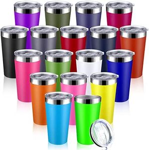 Potchen 18 Pack Stainless Steel Tumblers Bulk with Lids, 16 oz Double Wall Vacuum Insulated Travel Cup Water Coffee Mug for Cold Hot Drinks Office Outdoor, Dishwasher Safe Powder Coated, Colors