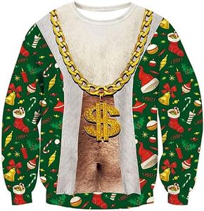 uideazone Ugly Christmas Sweater for Men Women 3D Funny Chest Hair Design Xmas Pullover Sweatshirt Casual Long Sleeve Clothes for Party Holiday Couple