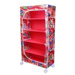 Little One'S | 5 Shelves Baby Foldable Wardrobe | Jungle Red (Made In India) - Fabric