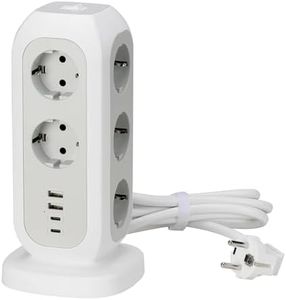 kwmobile Regleta Vertical Torre - Regleta 11x Enchufes Vertical con 2x Puertos USB-C y 2x USB-A - Torre Regleta con Cable 1,9 m - Botón ON/OFF