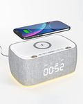 EZVALO Digital Alarm Clock Radio, 10W Wireless Charging Station, Bluetooth Speaker, Night Light, Dimmable LED Display, Dual Alarm, USB Charging Port, Adjustable Volume, Alarm Clocks for Bedrooms