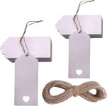 Gift Tags Kraft Tags,100 pcs Tags, Paper Tags Rectangular Heart Hollow Name Tags for DIY Arts Crafts, with 100 Feet Jute Twine