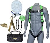 AFP 50FT Fall Protection Roofer Kit Braided Vertical Lifeline w/Rope Grab, 1 D-Ring Safety Harness, Hinged Anchor, Ballistic Nylon Tool Bag, Free Tool Lanyard | OSHA & ANSI Rated