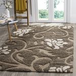 SAFAVIEH Florida Shag Collection Area Rug - 6' x 9', Smoke & Beige, Floral Design, Non-Shedding & Easy Care, 1.2-inch Thick Ideal for High Traffic Areas in Living Room, Bedroom (SG464-7913)