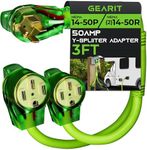 GEARit 50 Amp Y Splitter Adapter Cord for RV and EV, 4-Prong 250-Volt, NEMA 14-50P to x2 NEMA 14-50R, 6/3, 8/1 STW AWG Gauge for Outdoor Power Cord - Auto/RV/EV/Tesla Model 3/S/X/Y - 3.2 Feet