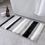 MIULEE Bath Mats Extra Soft Non Slip Absorbent Shower Mat Bathroom Rug Door Mat Inside Kitchen Rugs Carpet Washable for Bedroom Kitchen Entrance 17x24 Inch 40x60cm Black and Grey