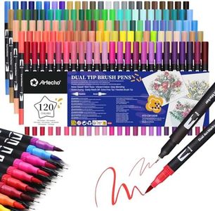Artecho 120 Colours Dual Tip Colouring Pens with Case, Brush & Fine Felt Tip Markers Set for Adult Colouring Books, Sketching, Drawing - Premium Art Supplies