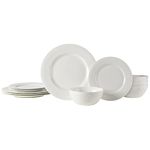 Mikasa Ashlyn Vegan Bone China Chip Resistant 12 Piece Dinnerware Set, White, Service for 4