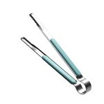 Stainless Steel Kitchen Tongs Cooking Utensils Barbecue Baking Ice Salad Serving Tongs with Non-slip Easy Grip Handle (Blue)