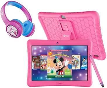 Contixo K102 10" Kids Tablet Bundle - Wireless Kids Headphones, 32GB, 80+ Disney eBooks ($350 Value), Parental Controls, Dual Cameras, Shockproof Case with Kickstand & Stylus, Ages 3-7 - Pink