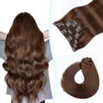 VINBAO Remy Clip in Hair Extensions Real Human Hair Double Weft 18 Inch Human Hair Extensions 140 Grams 7 Pieces Chocolate Brown No Tangle No Shedding Clip in Extensions (7C#4-18Inch)