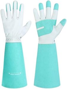 HANDLANDY Long Gardening Gloves for Men & Women, Thorn Proof Rose Pruning Gloves Leather Gauntlets Garden Gloves Yard Work Gloves (XS, Green)