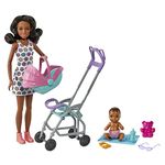 Barbie Skipper Babysitters Inc. Playset with Babysitter Doll (Curly Brunette Hair), Stroller, Baby Doll & 5 Accessories, Toy for 3 Year Olds & Up