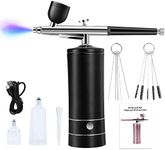 BIuefIsh Airbrush Kit Rechargeable Compressor, 30PSI High Pressure,Portable Handheld Airbrush Gun, Airbrush Set Wireless Air Brush for Model Painting,Makeup,Barber, Nail Art, Cake Decor, Black