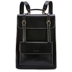 ECOSUSI Laptop Backpack for Women PU Leather Backpack Vintage for Laptop 15.6 inches School Bag College Bookbag, Black