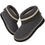 EverFoams Women's Bootie Slippers Non-slip Comfy Winter Indoor House Shoes with Knitted Collar (Size 8, Grey)