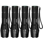 Binwo LED Tactical Flashlight, Super Bright 2000 Lumen XML T6 LED Flashlights Portable Outdoor Water Resistant Torch Light Zoomable Flashlight with 5 Light Modes for Indoor and Outdoor Use （4 Pack）