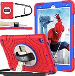 SINSO Case for iPad 9th Generation, iPad 8th/7th Generation Case, iPad 10.2 2021/2020/2019 Case for Kids, Rugged Kids Case [360 Swivel Stand][Screen Protector][Shoulder/Hand Strap], Red