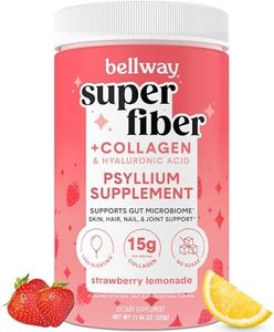 Bellway Super Fiber Powder + Collagen, Sugar-Free Psyllium Husk Powder with Collagen Peptides and Hyaluronic Acid for Gut Health, Healthy Skin, Nails, Bones & Joints, Strawberry Lemonade (11.46 oz)