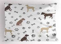 Ambesonne Dog Lover Pillow Sham, Paw Print Bones and Dog Silhouettes American Foxhound Breed Playful Pattern, Decorative Standard Size Printed Pillowcase, 26" X 20", Umber Beige