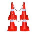 ABS INDUSTRY Safety Cones Injection Moulded 4 Cones 3.5 kg with 4 Meters S Hook Safety Chain Multipurpose PVC Plastic Traffic Safety Cone With Heavy Rubber Base and Highly Visible Reflective Collar