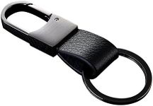 Cerbery® | Elegant leather keyring with rings and gift box | Keychain keychain key holder keyring car photo engraving ring | Ladies Men | Gift (Black)