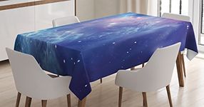 Ambesonne Outer Space Tablecloth, The Void Formation of Nebula in The Galaxy with Star Clusters and Mysterious Astronomy, Rectangular Table Cover for Dining Room Kitchen Decor, 52" X 70", Purple Navy