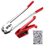 Binding Tool Kit for Strapping - Poly Strapping Tensioner Cutter & Sealer Manual Banding Tool Windlass Set for 1/2"- 3/4" Width Polyester Polyproplyn Strap, with 200 Strapping Seals for Strapping