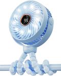 SHEWIND Stroller Fan, LED Display Portable Fan, Battery Operated Small Clip on Fan, 4 Speed Rechargeable Mini Personal Fan Cooling Travel Fan For Car Seat Crib Treadmill (Blue)