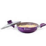 Wonderchef Royal Velvet Non-Stick 26cm Kadhai with Lid and Handles | Glass Lid | Induction Ready | Soft-Touch Handles |Non – Toxic I Virgin Aluminium| 3 mm Thick | 2 Year Warranty | Purple