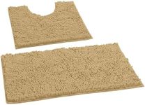 LuxUrux 2 Piece Bath Mat Set ?ÇôExtra-Soft Plush Bath Shower Bathroom Rug + U-Shaped Toilet Mat. 1'' Chenille Microfiber Material. TPR Surface Super Absorbent. Machine Wash & Dry (Curved Set, Beige)