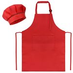 Sunland Kids Apron And Hat Set Children Chef Apron For Cooking Baking Painting (Red, Medium)