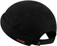 CLAPE No Brim Hats for MenThick Cuff Brimless Caps Washed Cotton Retro Worker Hat Rolled Cuff Harbour No Visor Sailor Fisherman Leon Hat (GD31-Black)