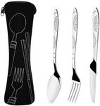 FRAINBOWZ Portable Stainless Steel Flatware Set，Stainless Steel Flatware Camping Utensil Set with Neoprene Bag for Outdoor Travel Picnic Office School Lunch Box（Black）