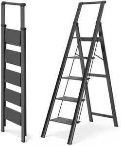 WOA WOA 5 Step Ladder, Ladders for Home, Anti-Slip Pedals, Step Stool Foldable, Lightweight to Move, Ease of Storage, Reach 10ft for Closet Kitchen Library, Hold 300lbs - Black