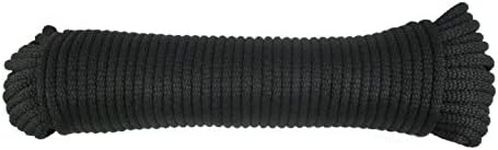 1/4 inch Black Dacron Polyester Rope - 100 foot hank | Solid Braid - Industrial Grade - High UV and Abrasion Resistance - Low Stretch