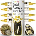 4 Dual Tip Gold Paint Pen Metallic - Fine Tip & Medium Acrylic Paint Markers - Gold Paint Marker for Metal, Wood, Rock Painting, Canvas, Ceramic, Glass, Fabric, Leaf and Plastic - Water-based Ink