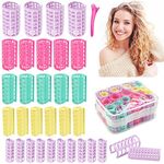 PERFETSELL 30 PCS Plastic Hair Rollers Curlers 5 Size Snap on Rollers No Heat Self Grip Hair Rollers for Short Long Hair, DIY Salon Hairdressing Curlers with 5 Duckbill Clips for Barber Hair Dressing