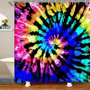 Feelyou Colorful Tie Dye Fabric Bathroom Shower Curtain Boho Psychedelic Waterproof Shower Curtains with Hooks Heavy Hotel Quality Rainbow Home Decorative Curtain Hippie Bohemian Curtain 72 W x 72 H