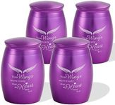 LINES ARTE Mini Urns for Human Ashes Set of 4,Small Purple Angel Wings Keepsake Urns for Ashes 4 Pack(2.6x1.7Inch,Aluminum)
