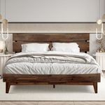 Acacia Aurora Bed Frame with Headboard Solid Wood Foundation, Queen Bed Frame, Contemporary Signature Solid Wood Foundation Compatible with All Mattress Types, Non-Slip and Noise-Free, Chocolate