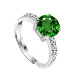 CLARA 925 Sterling Silver Dark Green Eye Ring with Adjustable Band | Rhodium Plated, Swiss Zirconia | Gift for Women & Girls