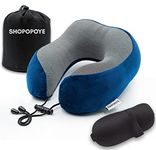 SHOPOPOYE Neck Pillow for Travel - Neck Pillows and Eye Masks, memory foam neck pillow, flight pillow for neck support pillow, rest, travel neck pillow for car,train,travel accessories,Eye mask-(Blue)