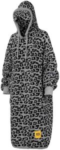 Big Blanket Co Premier Plush Hoodie Black Leopard | Ultra-Soft Wearable Blanket | Plush Sherpa-Lined Hoodie Blanket | One Size Fits All