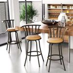 Homy Casa Barstool Industrial Set of 3 Bar Stools - 29 Inch Swivel Suede Upholstery High Chairs with Mid Back for Home Pub Bistro Dining Room, Camel