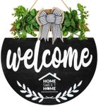 17 inch Large Size Welcome Sign for Front Door, Rustic Porch Décor with Handmade Bow and Large 3D HELLO letters, Wood Farmhouse Wreath, Cute Signs for Front Yard Porch (17inch new)